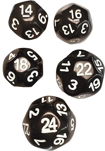Impact! Miniatures Negro - Juego de 5 dados inusuales: D14, D16, D18, D22 y D24