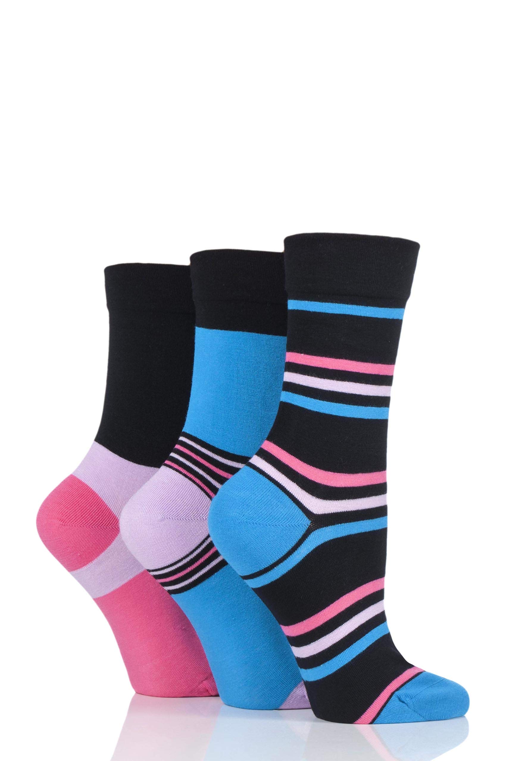 SockShop Ladies Gentle Bamboo Socks with Smooth Toe Seams In Plains and Stripes Pack of 3