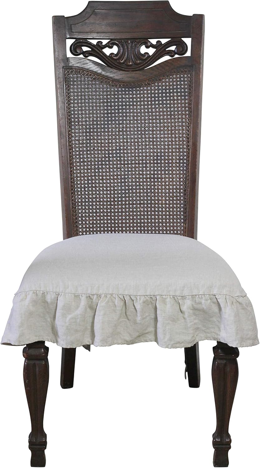 100 Linen Dining Chair Seat Cover with 3 Sided Ruffle