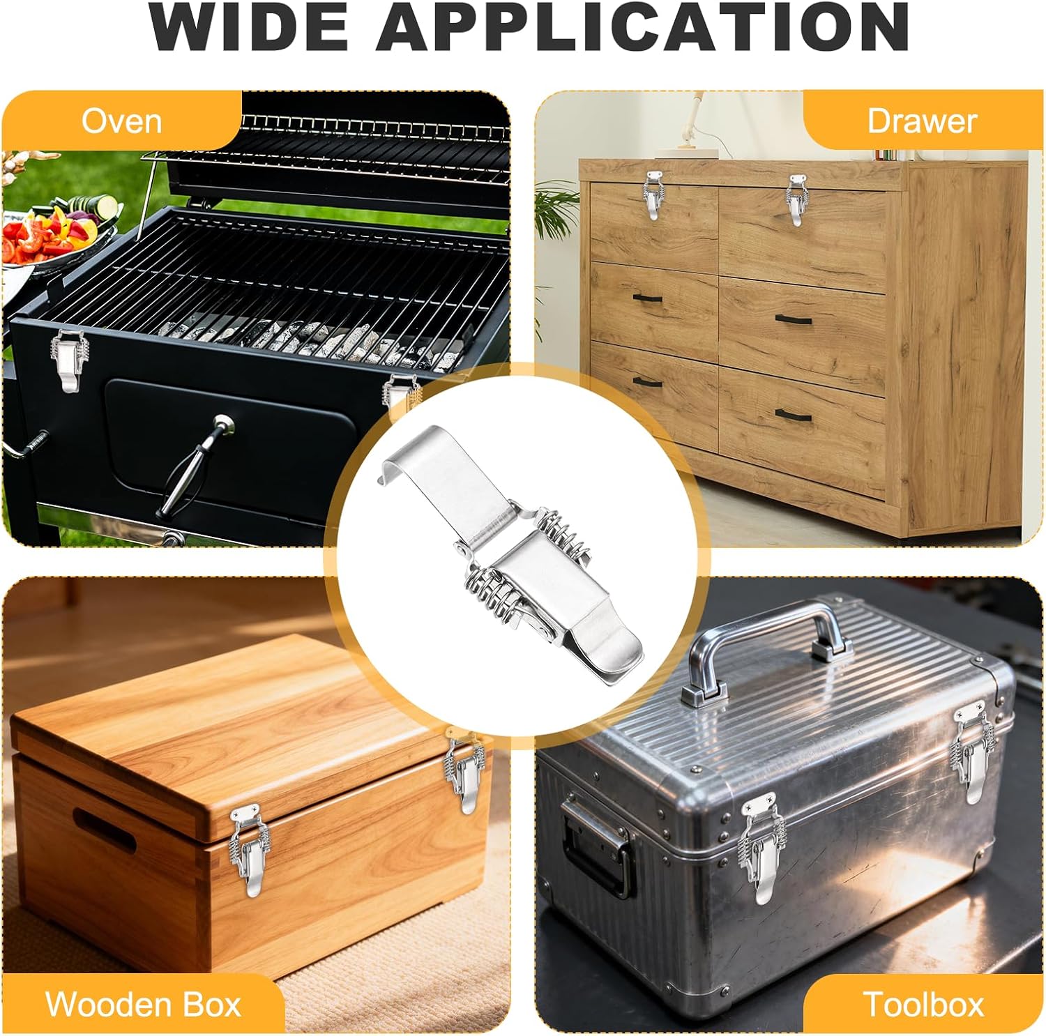 PATIKIL Stainless Steel Spring Loaded Toggle Latch with Long Hook, (L,Silver) (2 Pcs), Compression Double Spring Toolbox Toggle Hasp Clamp Lock with Screw for Cabinet Door Barn Wooden Case