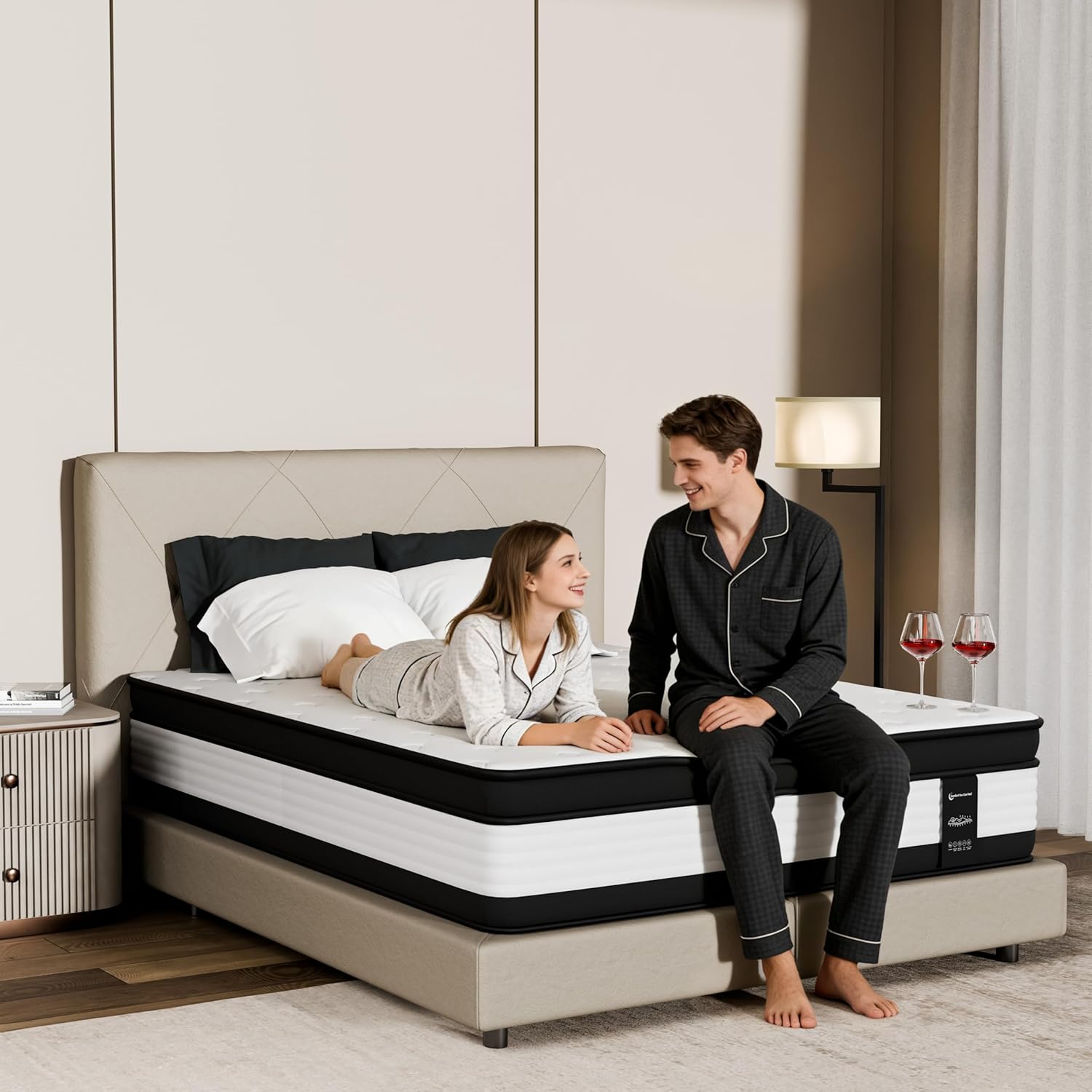 12 Inch King Size Mattress Hybrid Memory Foam with Individually Wrapped Pocket Springs, Medium Firm Bed in a Box for Pressure Relief Motion Isolation Edge Support, Breathable CertiPUR-US Certified