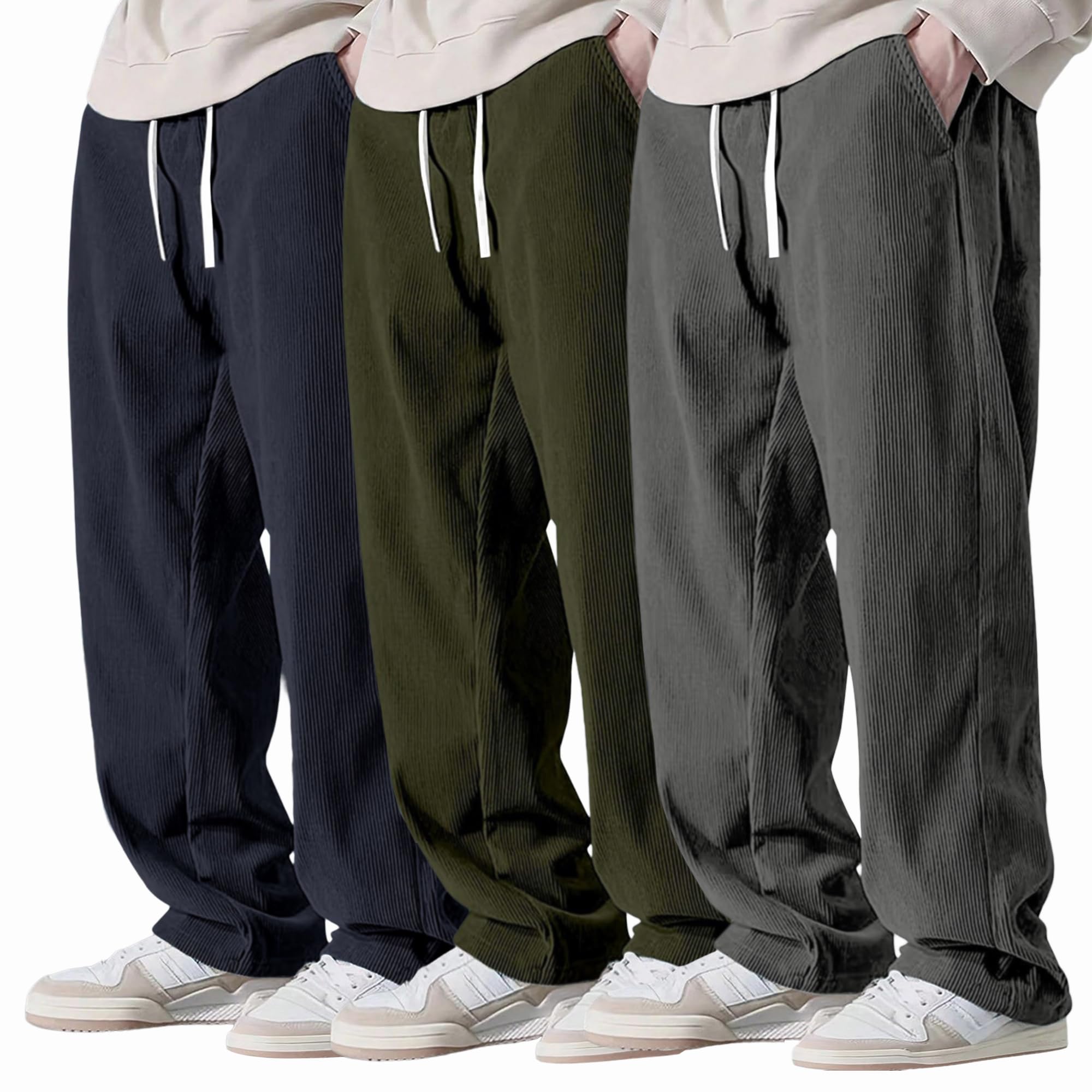 preneum Men Mid Rise Poly Cotton Loose Fit Trouser || Korean Style Travel & Lounge Wear with Pockets (Available in Plus Size) (Combo Pack of 3)-picture-34