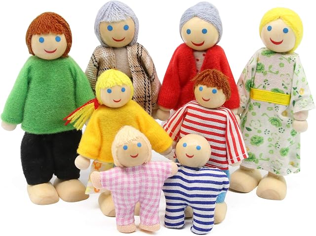 Lovely Happy Dollhouse Ensemble de Poupées Famille 8 Figures en bois Petits gens pour les enfants