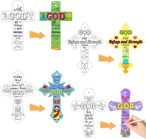 Miniatura 6 de CY2SIDE 80 piezas de adornos de cruz para niños, diseño de cruz con texto en inglés "He is R", para hacer arte mágico, para hacer manualidades