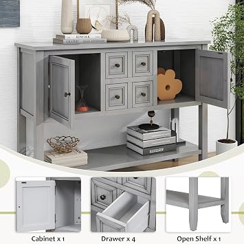 44.5 Modern Farmhouse Buffet Cabinet Entryway Console Table, Antique Gray