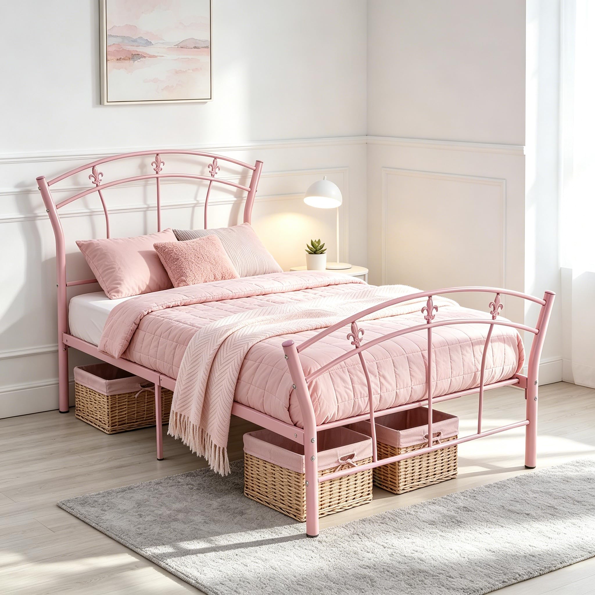 Panana 3FT Pink Toddler Metal Bed Frame Kids Bedroom Furniture Childrens Bedframe