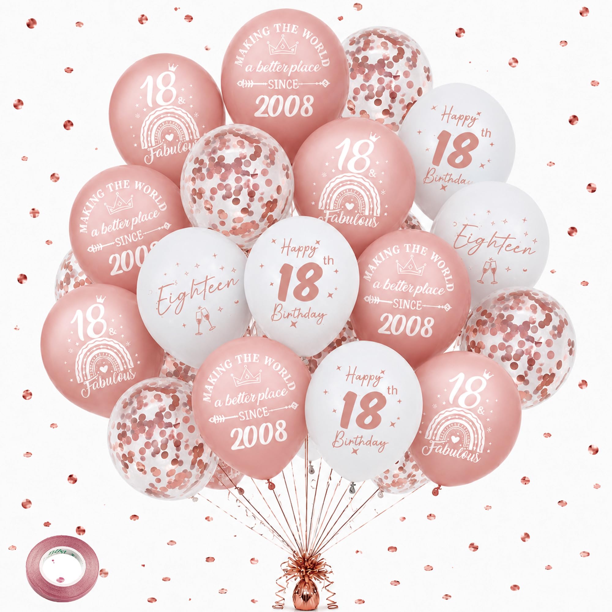 18th Birthday Pink Balloons Girls - 40 PC Rose Gold Making the World Since 2008 Eighteen Fabulous Balloon for Her Retro 18th Bday Balloons Decor Vintage Classic EST. 2008