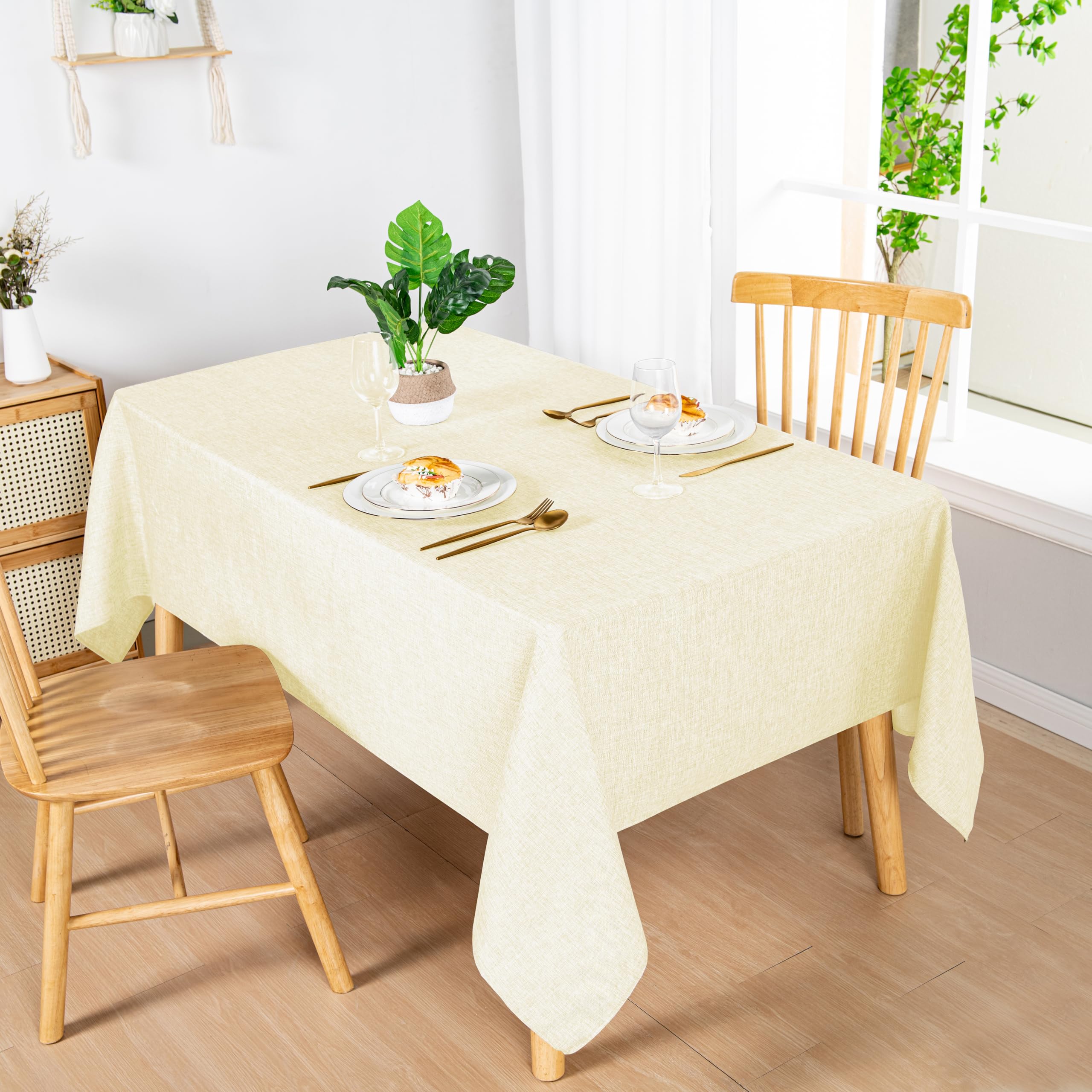 Hiasan Rechteckige Tischdecke aus Kunstleinen, 152,4 x 253,9 cm, Champagner, 2 Stück | Tischdecke mit Leinenstruktur, knitter- und schmutzabweisend, waschbare Tischdecke für Küche, Esszimmer, Urlaub, Party