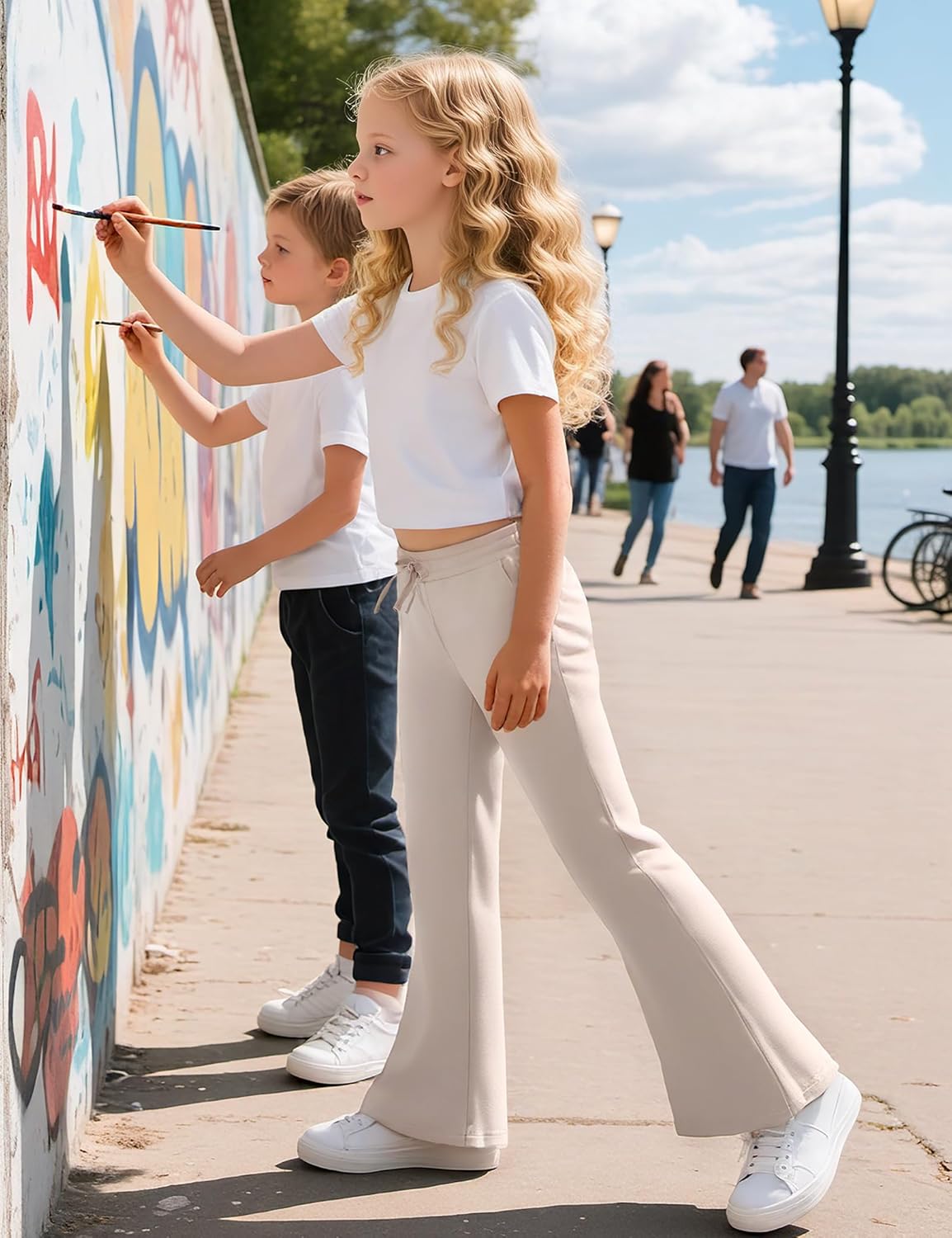 Girls Uniform Pants Flare Sweatpants Joggers Pants Preppy Clothes for Girls 7-14 Years - Image 5