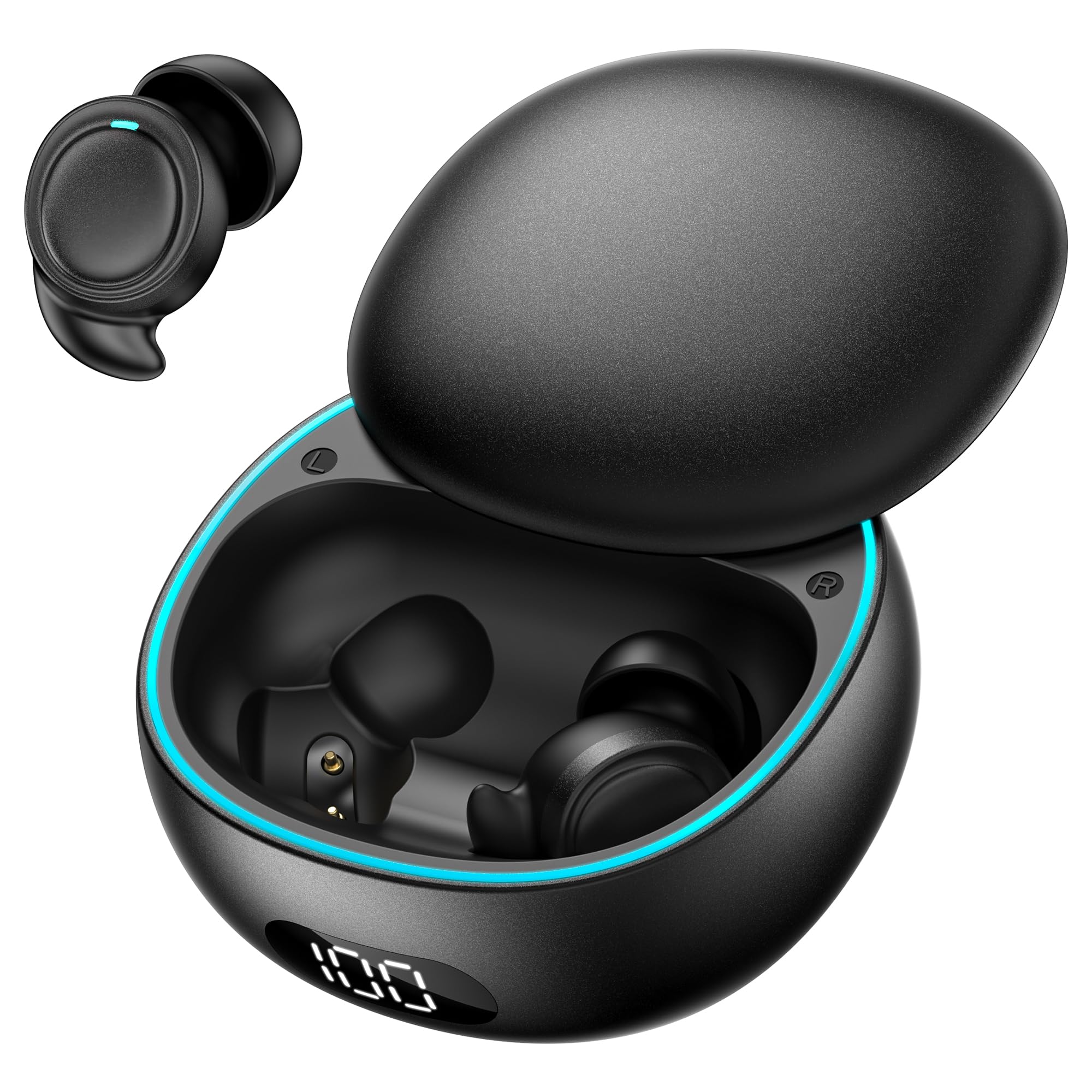 NE96 Sleep Earbuds Bluetooth 6.0 for Side Sleepers, Wireless Bluetooth Earbuds with Noise Blocking, Mini Invisible Earbuds, LED Display, 60H, Comfortable Ear Plugs for Sleeping,Working, Hiking