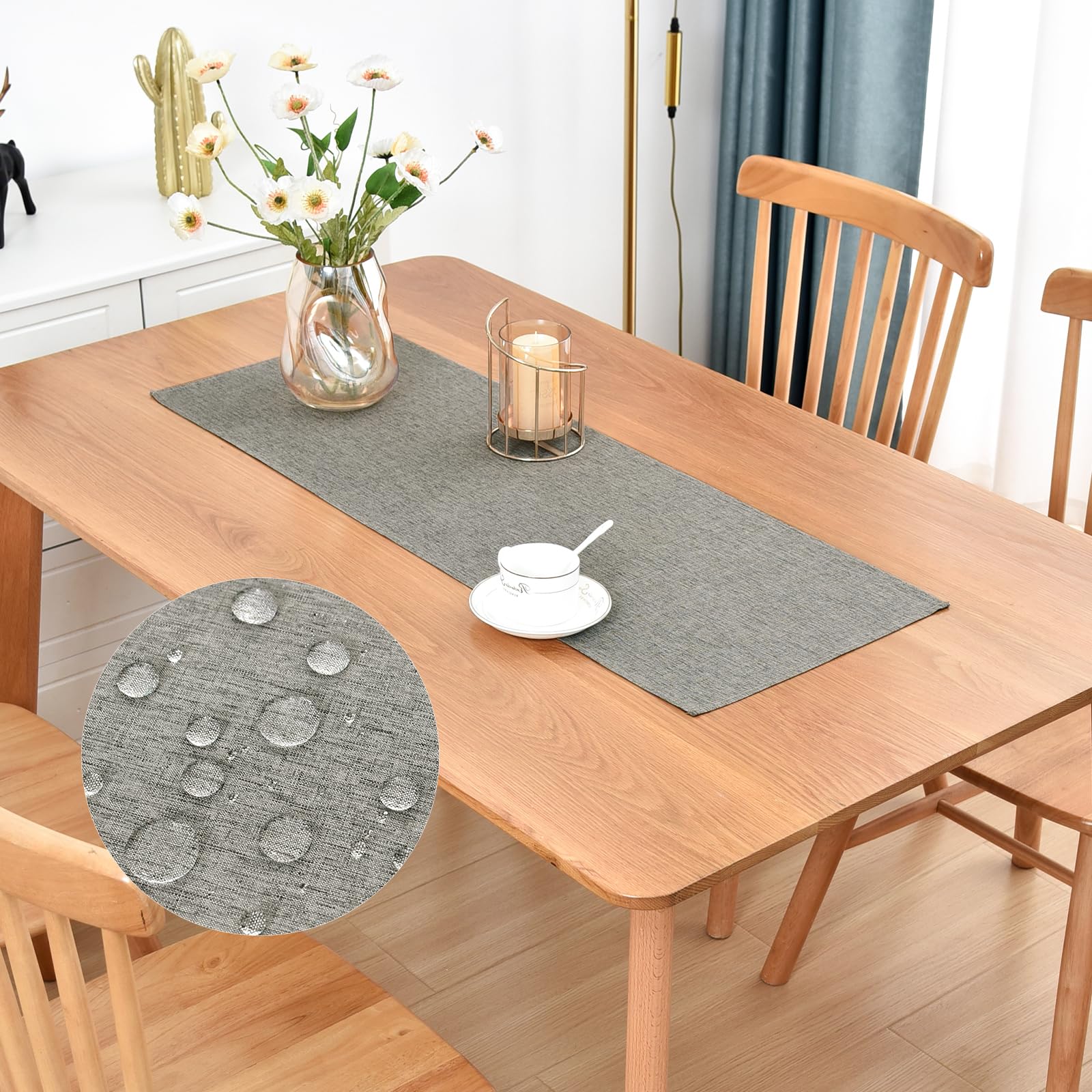 Farmhouse Rustic Table Runner Grey Faux Linen Table Runners Water Resistant Short Table Runner 36 inches for Living Room Dresser Bedroom Kitchen