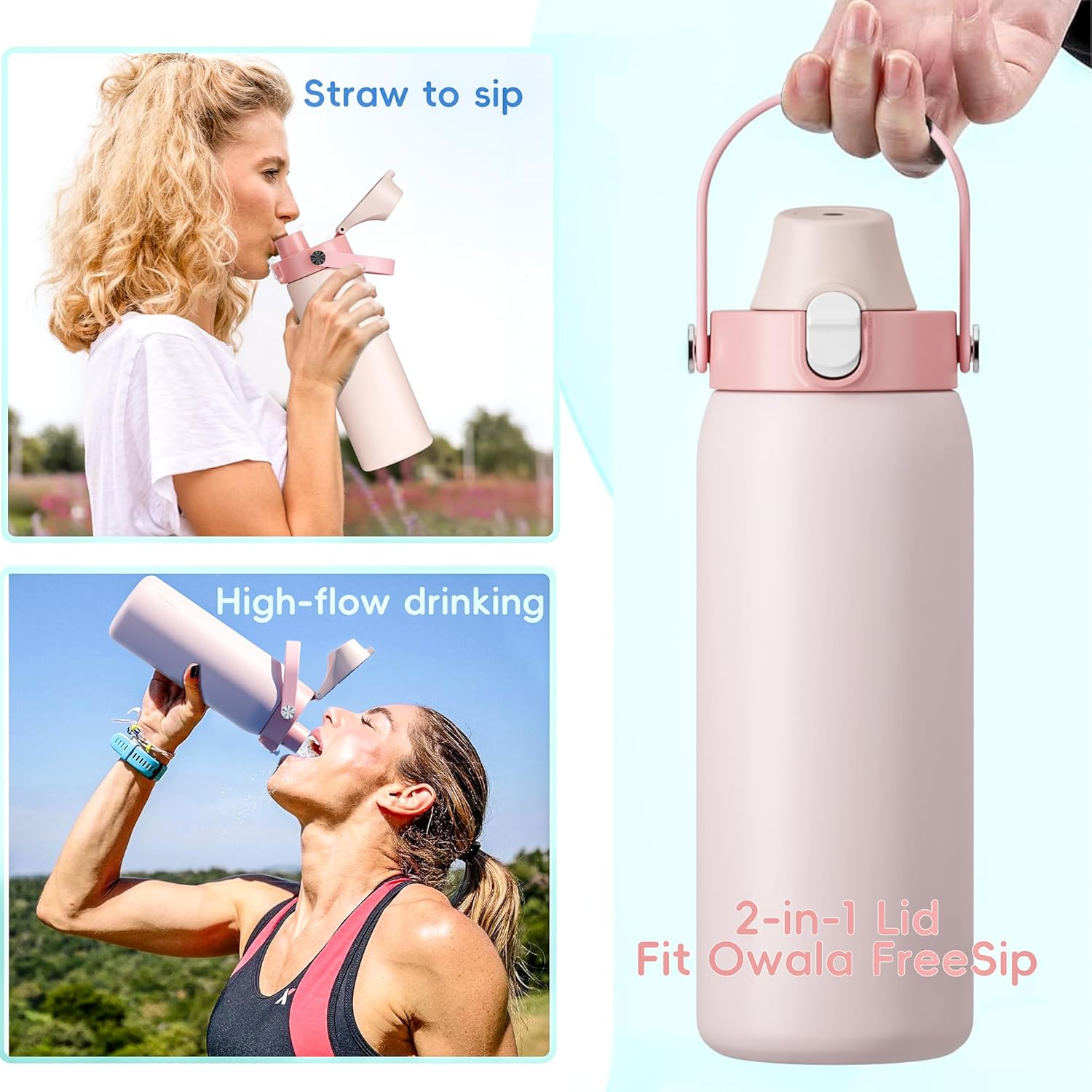 2 IN 1 Lid for Owala Freesip Cups, Replacement Lid for Owala 16oz 24oz 25oz 32oz 40oz, One Button Water Bottle Top Lid,BPA-Free Owala Accessories, Leak-Proof and Dishwasher Safe - Image 5