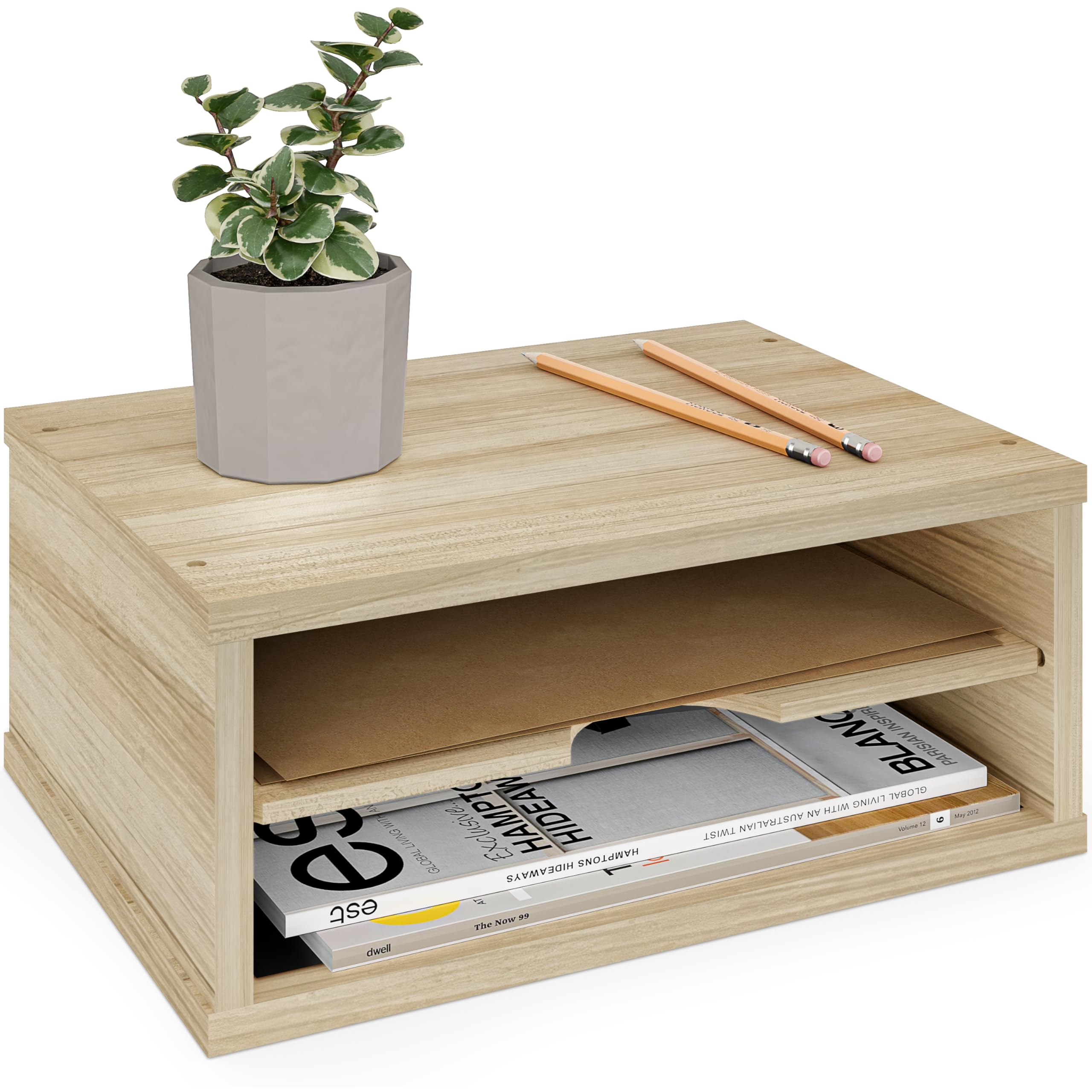 Ballucci 2-Tier Wooden Desk Organizer, Office Desk Organization, Mail Sorter, Paper Tray, File Folder Holder, Desktop Paper Organizer, Desk Organizers and Accessories, Natural Wood