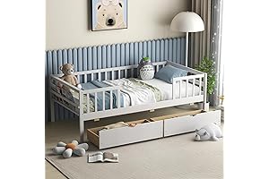 KOMFOTT Twin Size Bed Frame with Pull-Out Drawers for Kids, Teens, Guest Room