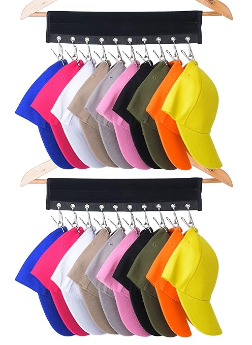LEKUSHA Cap Organizer Hanger, 10 Baseball Cap Holder, Hat Organizer for Closet - Change Your Cloth Hanger to Cap Organizer Hanger - Keep Your Hats Cleaner Than a Hat Rack, Pack of 2 Black
