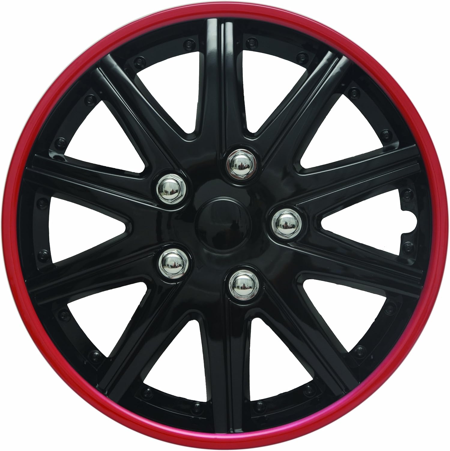 14" Black and Red Lacquer/Plastic Wheel Cover Hubcaps, Pack