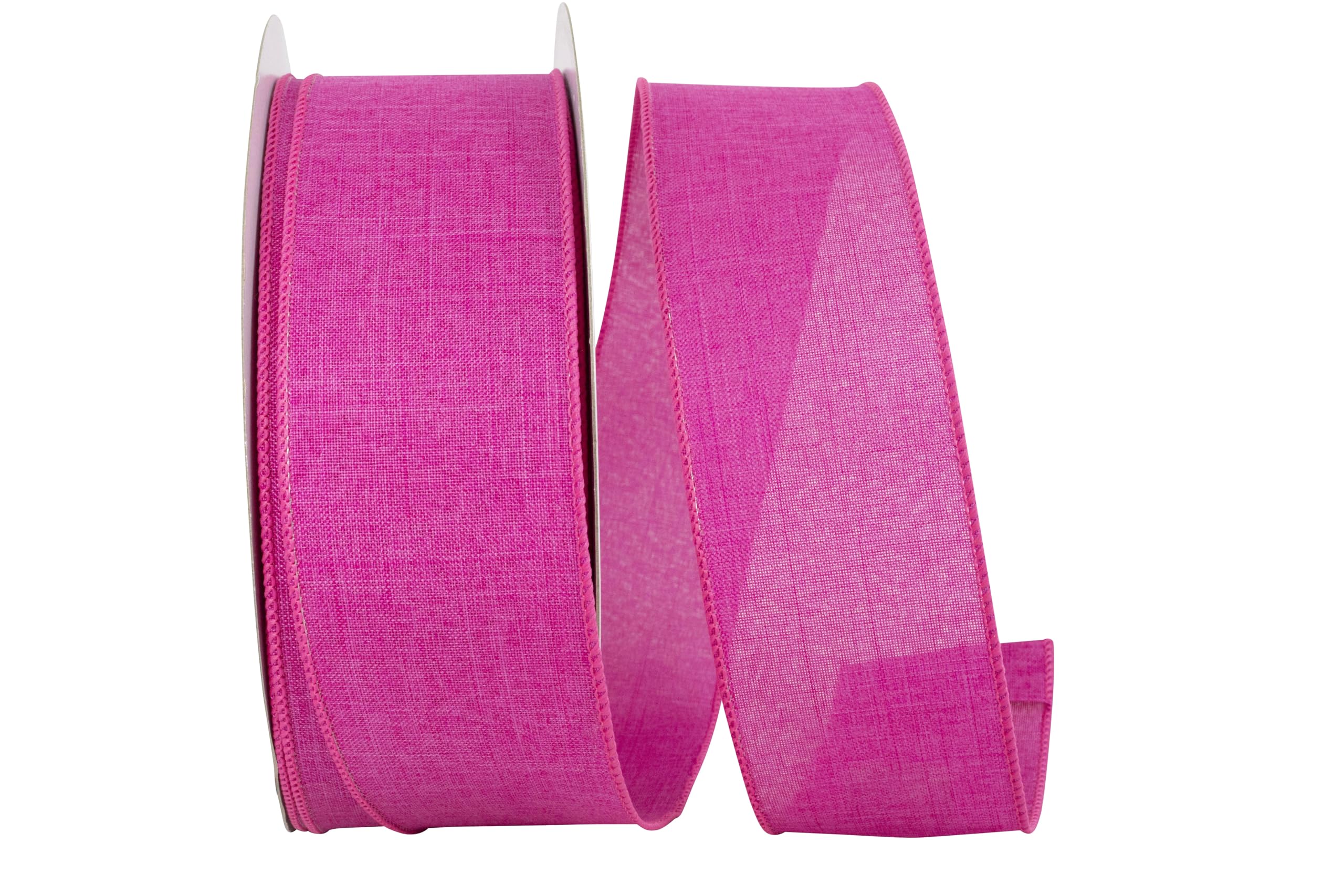 Reliant Ribbon 92573W-222-40K Everyday Linen Value Wired Edge Ribbon, 2-1/2 Inch X 50 Yards, Fuchsia