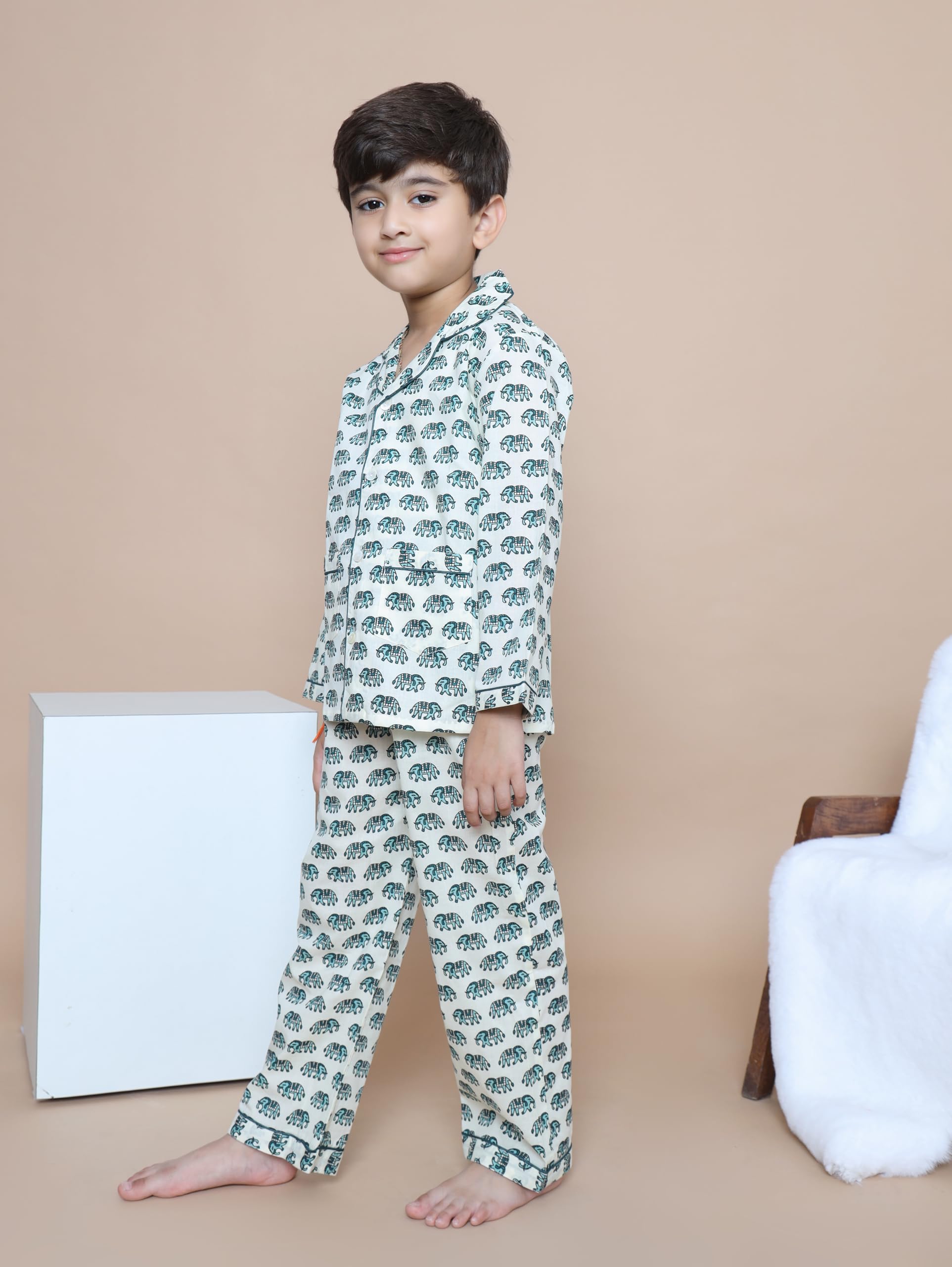 COTTON CUDDLE Printed Cotton Night Suit Set for Kids | Soft Comfortable Sleepwear for Boys & Girls | Loungewear for Bedtime, Travel & Sleepovers | Blue - 3-4 Years - Image 3 thumbnail