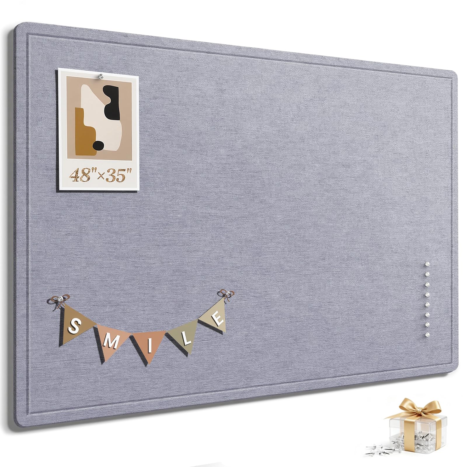 Large Bulletin Board, 48 X 36 Inches Felt Cork Board with 40 Pushpins, Foldable Felt Notice Pin Board Photo Display Board with Self-Adhesive Tape for Office Home School (Light Gray, 48x36 inch)