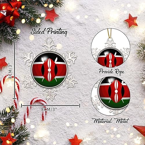 Vista 2 de Bandera de Kenia, adornos colgantes para árbol de Navidad, copo de nieve nacional, adorno de metal, recuerdo de Navidad, regalo de Kenia, decoración