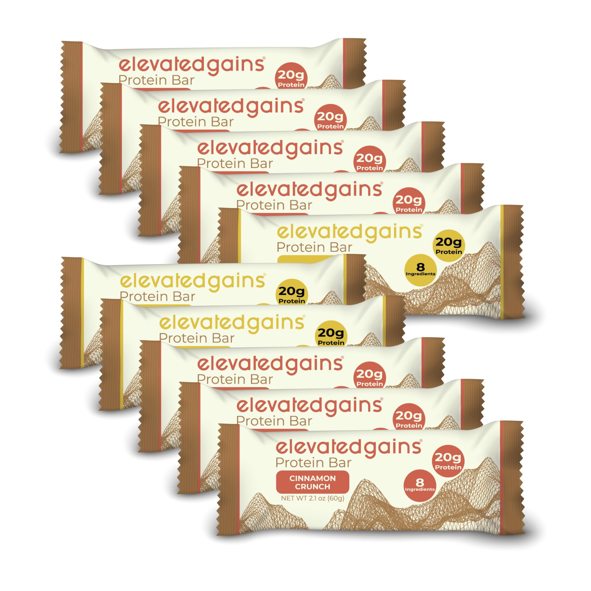 Elevated Gains Variety Pack Protein Bars, 10 Pack - Chocolate Peanut Butter, Cinnamon Crunch, Lemon Crisp - 20g of Protein & Natural Ingredients, Sweetened with Honey, Healthy Snack