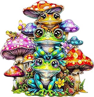 Jigfoxy Wooden Puzzle for Adults, Frog Family Wooden Jigsaw Puzzles for Adults, Unique Animal Shape Wood Cut Puzzles for F...