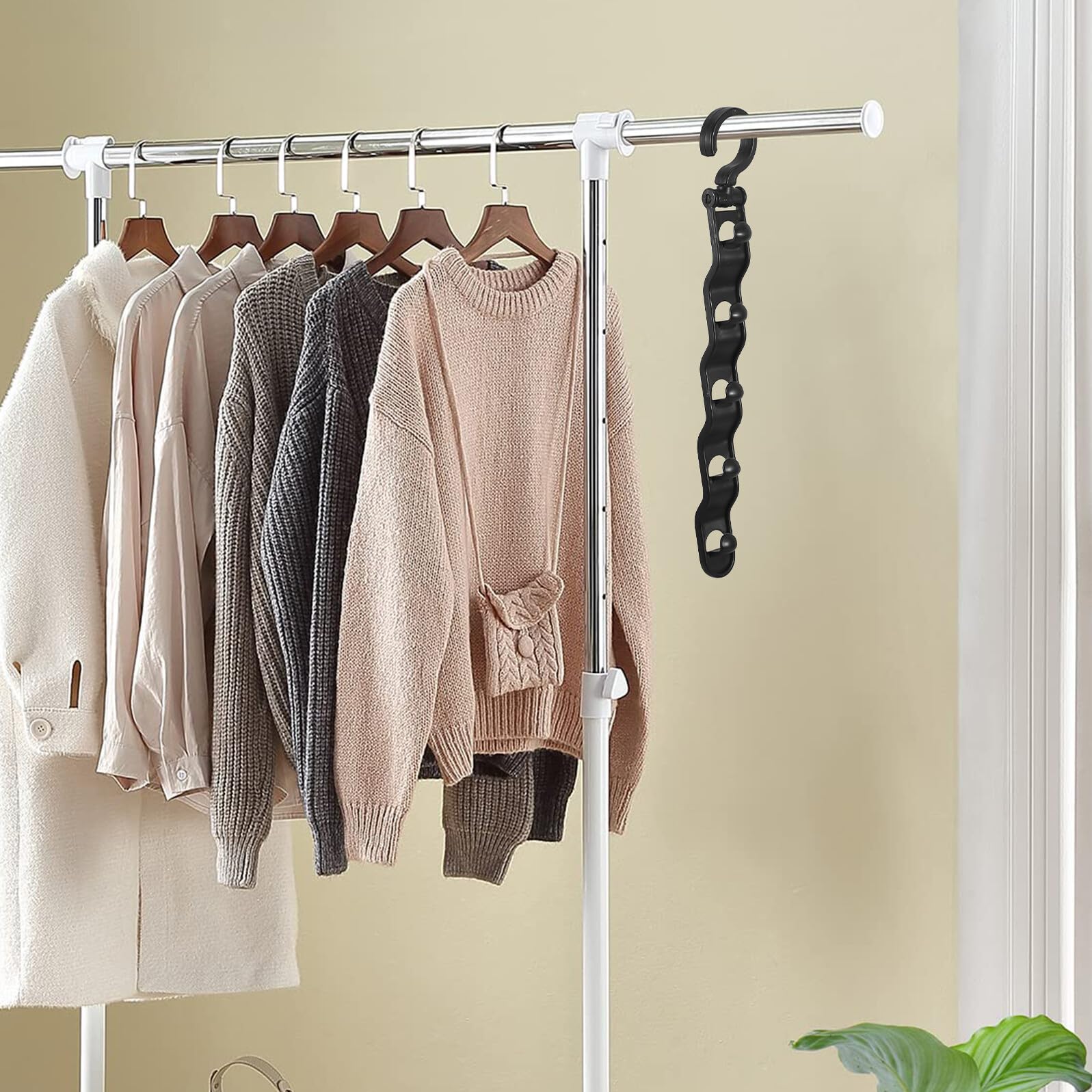 Gancio Multi-livello per Grucce, 20 Pezzi Nero, 5 Strati | Organizzatore Verticale, Layout Regolabile, Plastica, Camera da Letto e Armadi Dormitorio