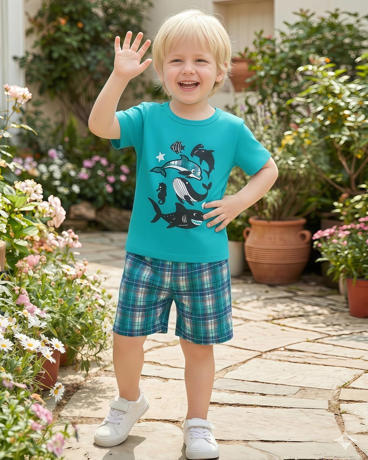 Jecson Toddler Boy Clothes Summer Outfits Cotton Short Sleeve T-shirts and Shorts Set 4 Pieces 12Months-5 Years - Image 2