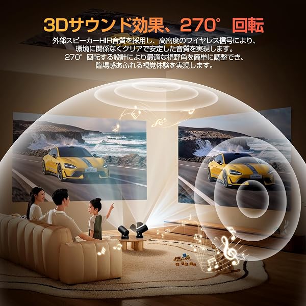 Philoent プロジェクター 家庭用 超小型 【2026アップグレード版Android TV14.0搭載&388g史上最軽&HiFi外部スピーカー】30000LM 1080P 4K対応 270°回転 短距離 天井投影 高輝度 Wi-Fi6 大画面 - 3