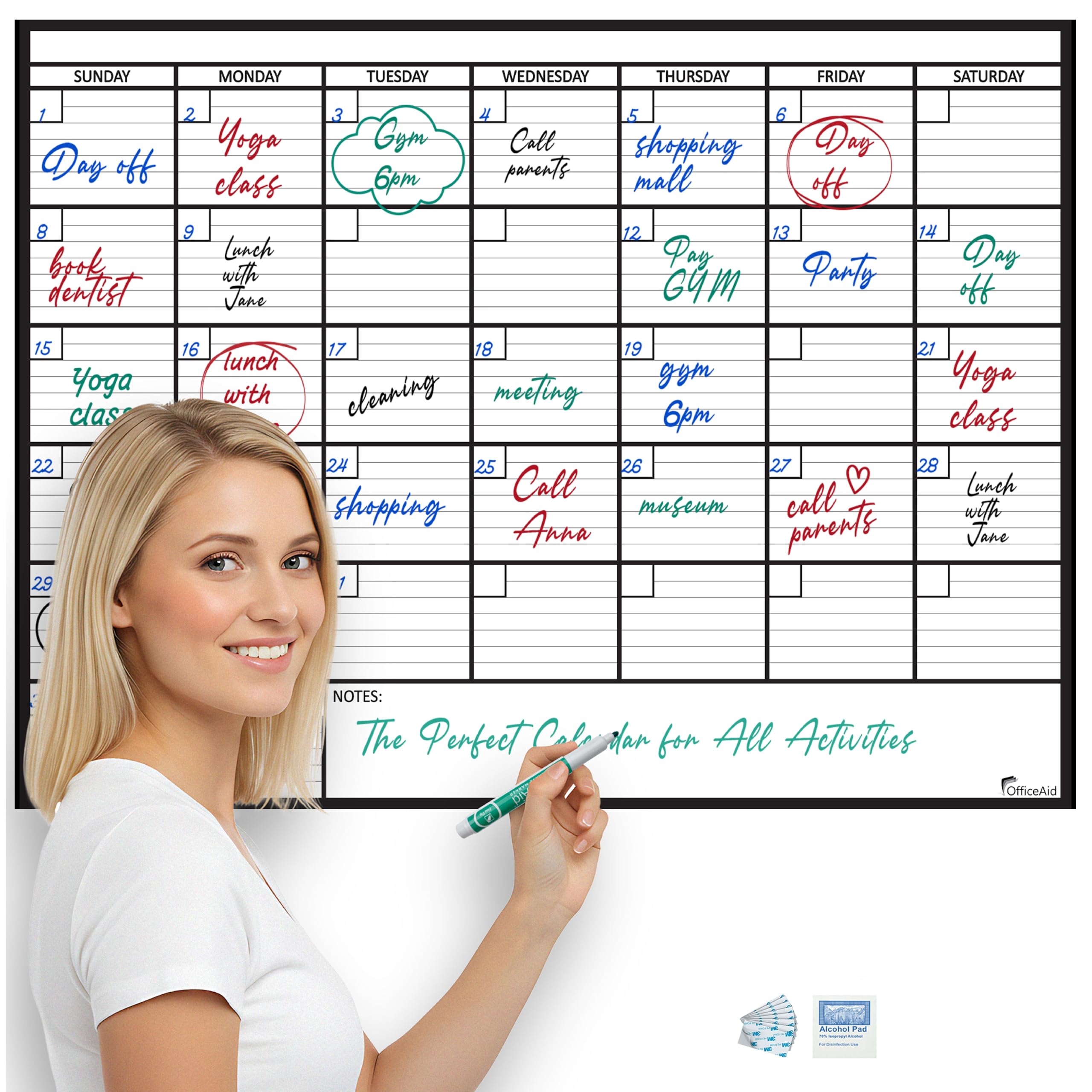 Large Dry Erase Calendar for Wall, 36x48, Large Wall Calendar Dry Erase, Big White Board for Office, Home & School, Giant Erasable Whiteboard, Jumbo