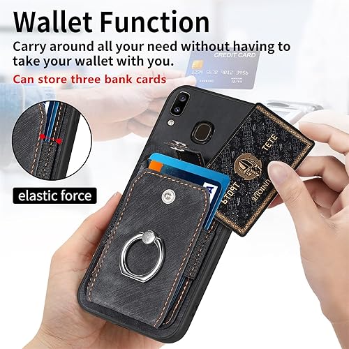 Miniatura 4 de Asuwish Funda de teléfono para Samsung Galaxy A20 A30 con protector de pantalla de vidrio templado y soporte de anillo delgado, soporte para tarjeta