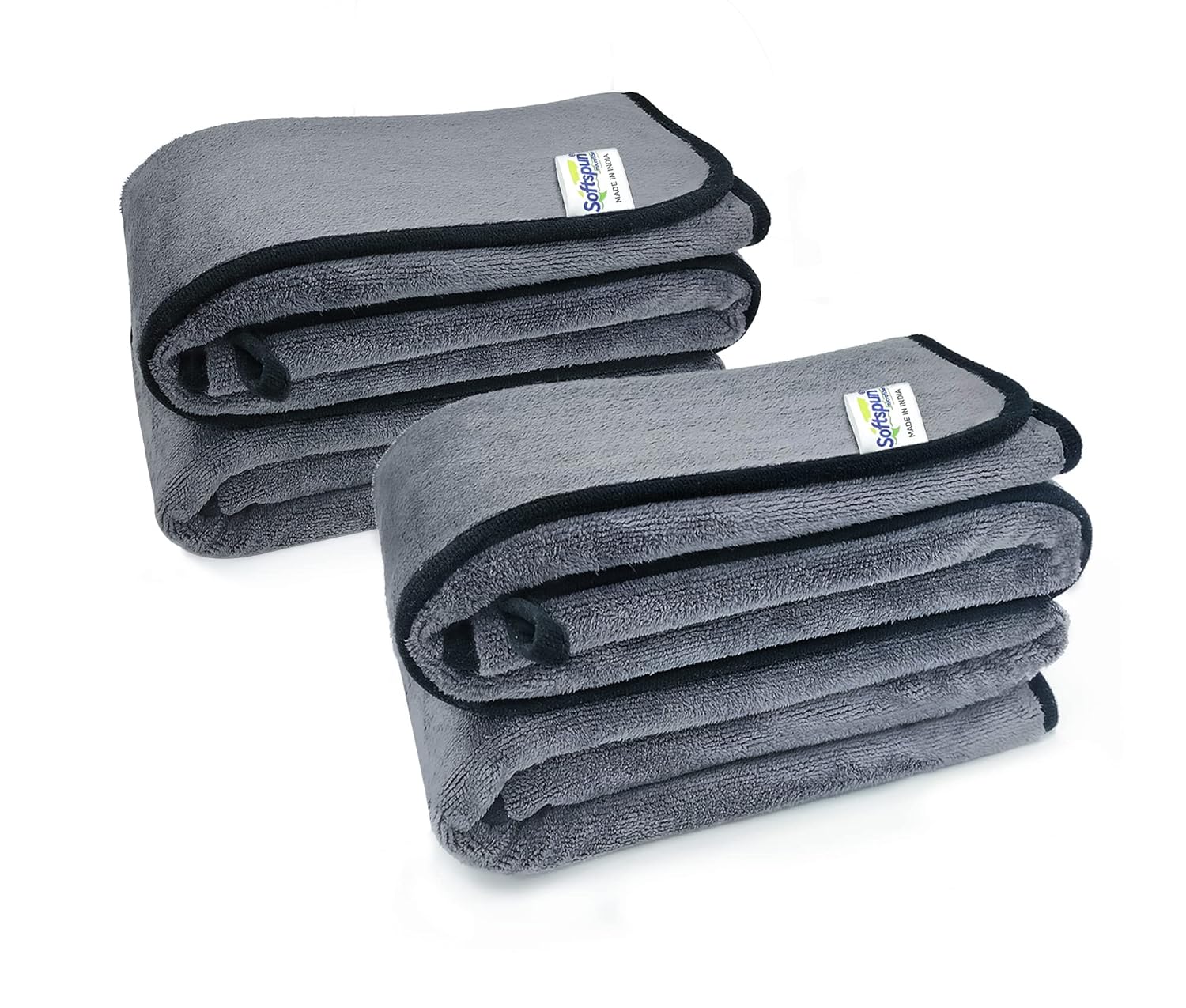 SOFTSPUN Microfiber Super Absorbent Cloth 500 GSM 35X75 Cms Pack of 4 Grey! Edge Towel Set Extra