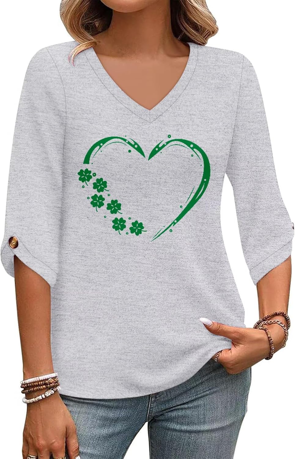 KISSMODA Women's Casual 3/4 Sleeve T-Shirts 2025 V-Neck Tunic Tops Cute Tees Blouses Loose Fit Business Work Tee Top - Image 5