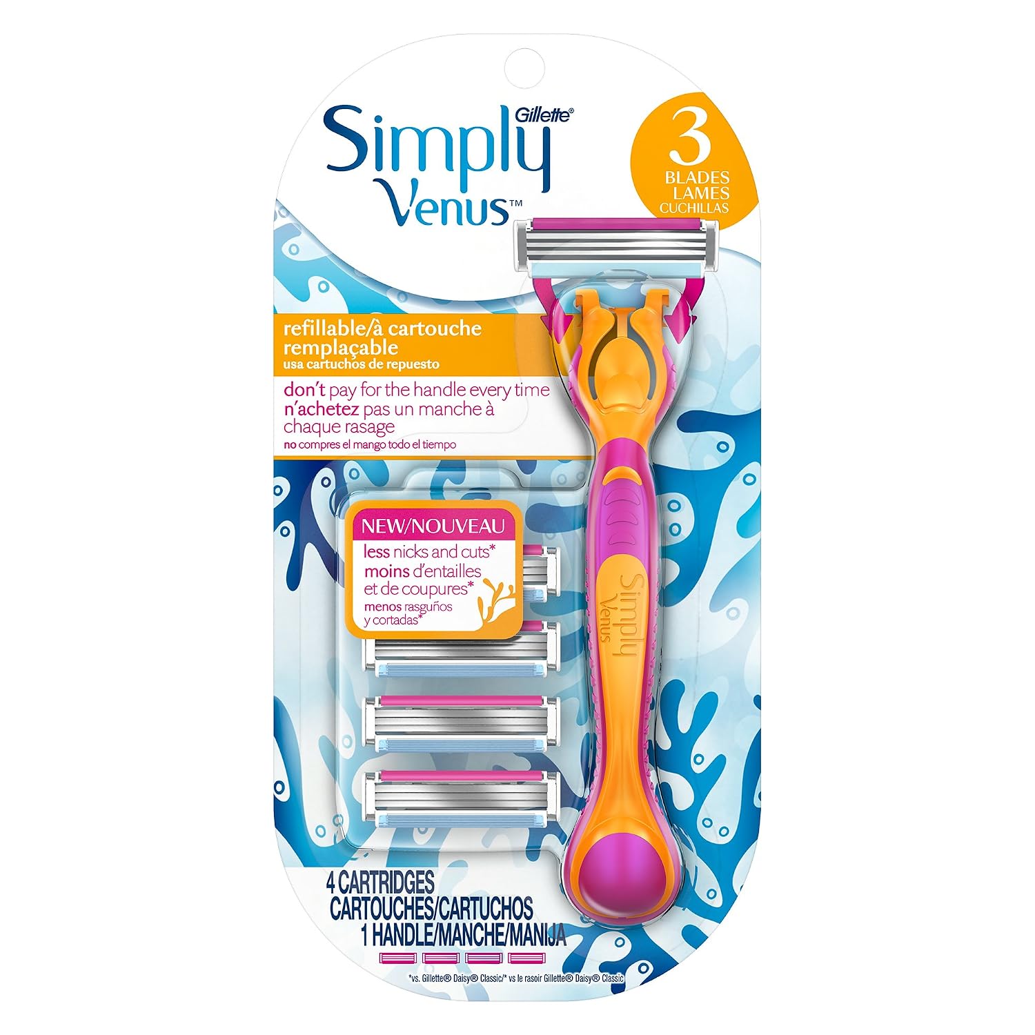 Gillette Venus Refillable Disposable Razor with 4 Razor Refills, 1 count