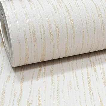 Muriva Embossed Plain Glitter Blown Vinyl Textured Thick Wallpaper for Living Room, Bedroom Cream and Gold