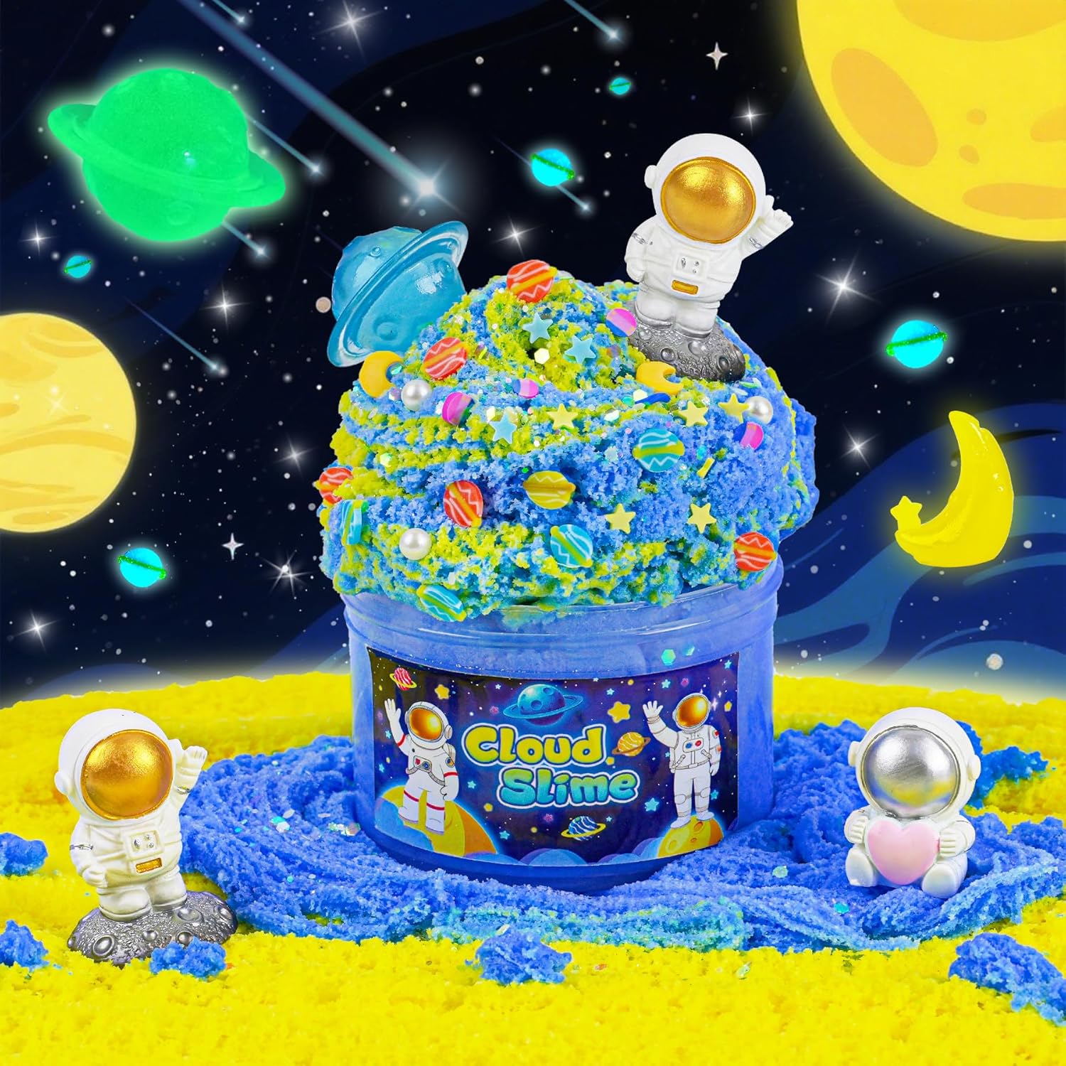 Galaxy Cloud Slime Kit for Kids, Glow in The Dark Space Slime with Astronaut Charms, Non-Sticky Soft Sensory Toys, Birthday Gifts Party Favors Classroom Prizes for Boys Girls Ages 4-12