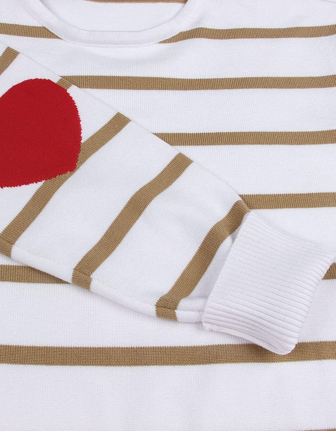 shermie Womens Stripes Sweaters Long Sleeve Crewneck Elbow Patch Cute Heart Pullover Sweater - Image 6