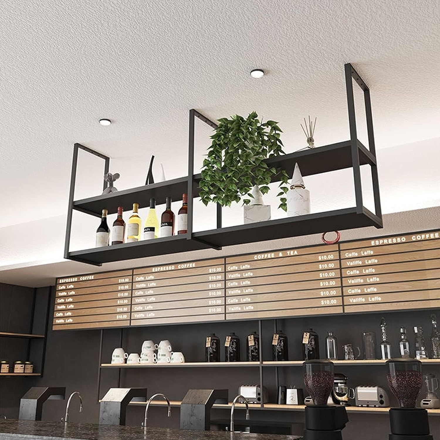 Ceiling Wine Rack - Hanging Wine Rack, Multifunctional Metal Bar Display Rack, European Style Kitchen Storage/Plant Rack, Iron Hanging Shelves (Color: Black, Size: 100 * 30 * 80cm)