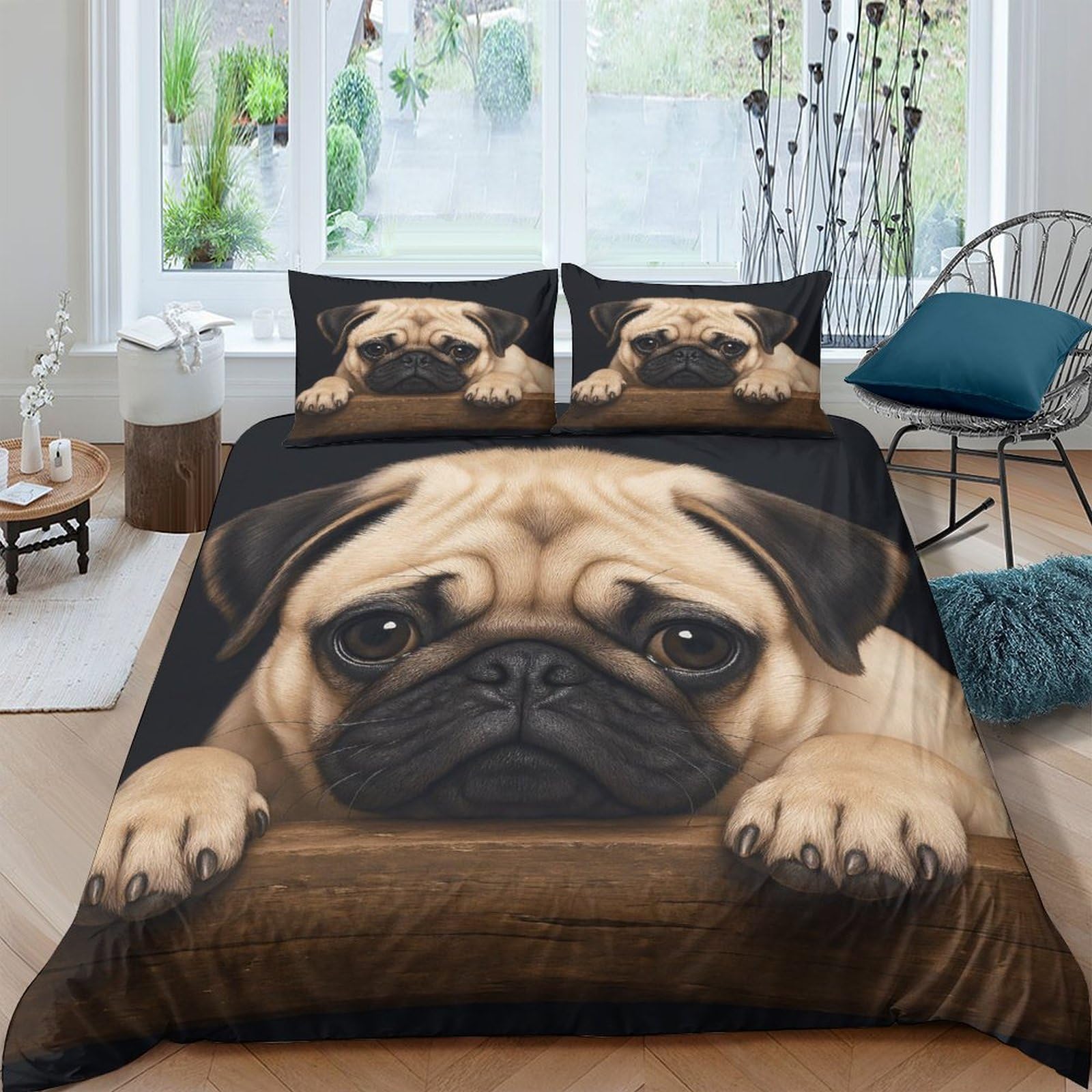 Ctjqhvkz Style-2 3D Printed Pug Dog Fitted Sheet Microfiber Soft Breathable Cartoon Animal Mattress Cover For Bedroom Guest Room Decor Single（135X200cm）