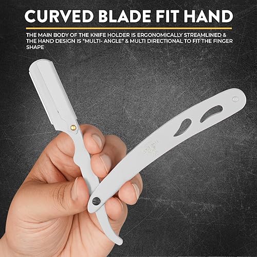 Miniatura 3 de The Cut- Factory - Maquinilla de afeitar recta con paquete de 100 maquinillas de afeitar platino de una sola hoja para hombre, afeitadora