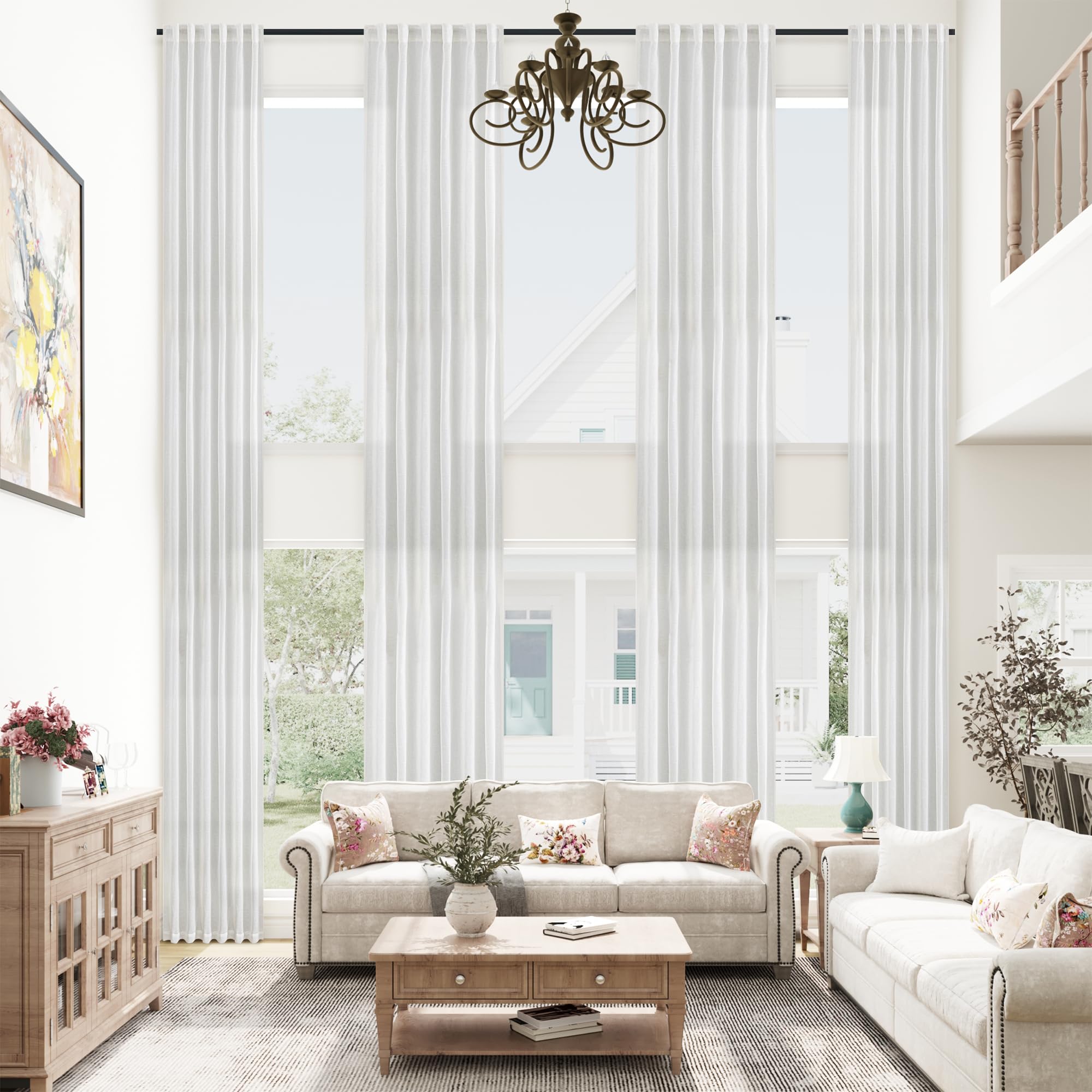 Amazon.com: mstexa White Sheer Linen Curtains 216 Inches Long for