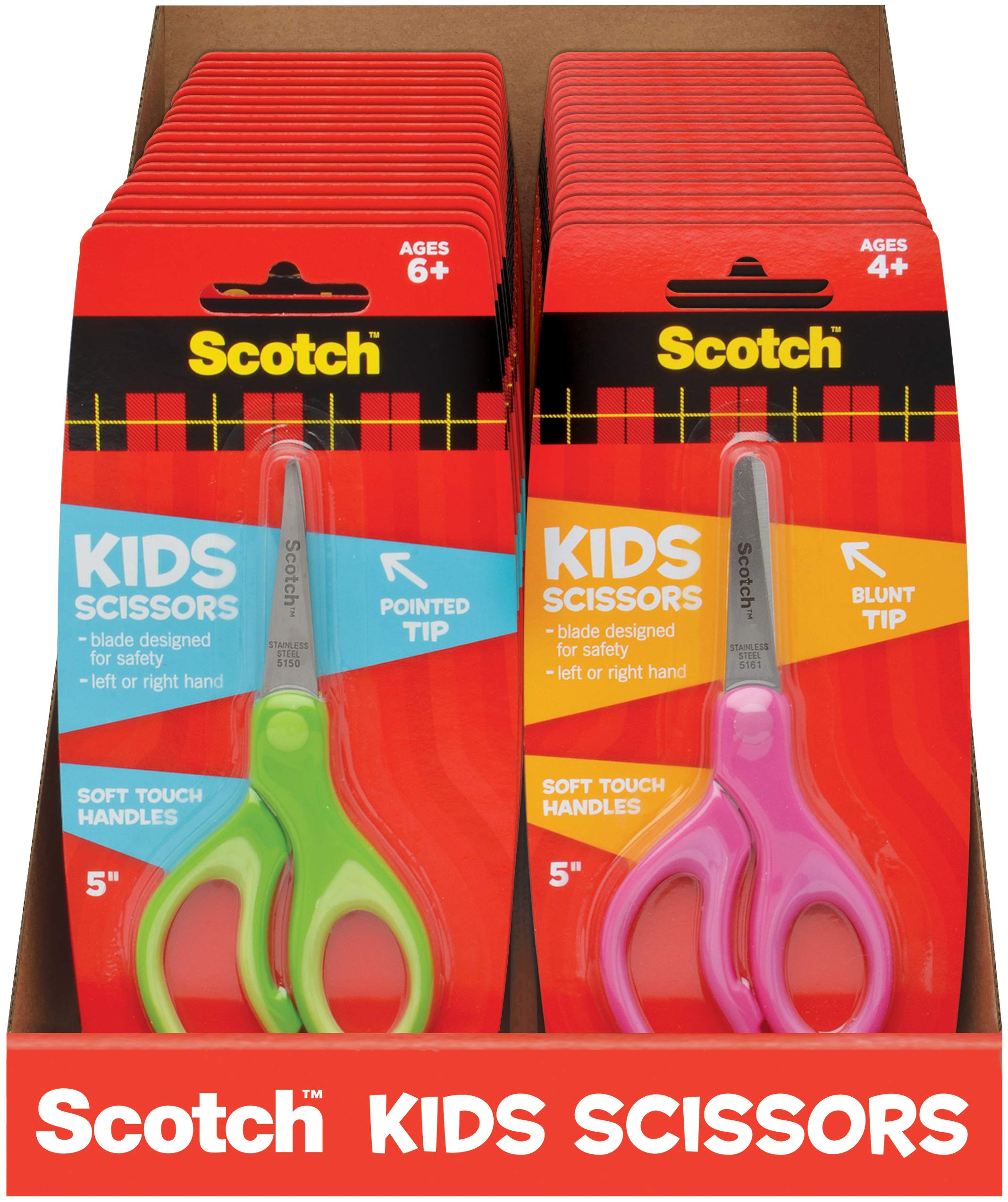 3M Scotch Kid Scissors Display 36, 18/Pkg Pointed Tip, 18/Pkg Blunt Tip