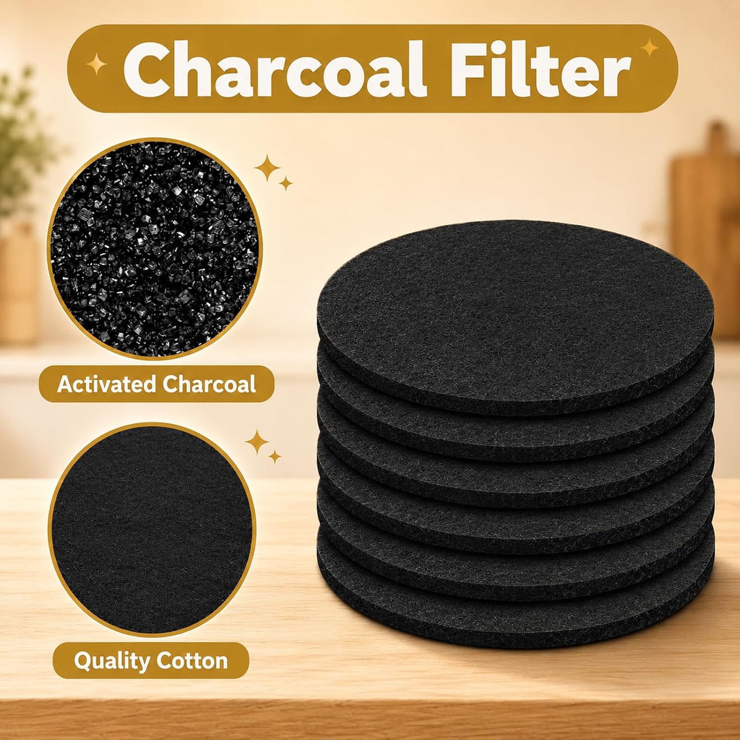 Jeffdad 6 Pack Charcoal Filters for Compost Bucket 7.25 Inch Universal