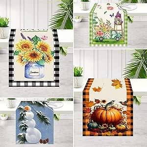 Amazon.com: Seasonal Table Runners, Hello Spring Summer Fall Winter ...