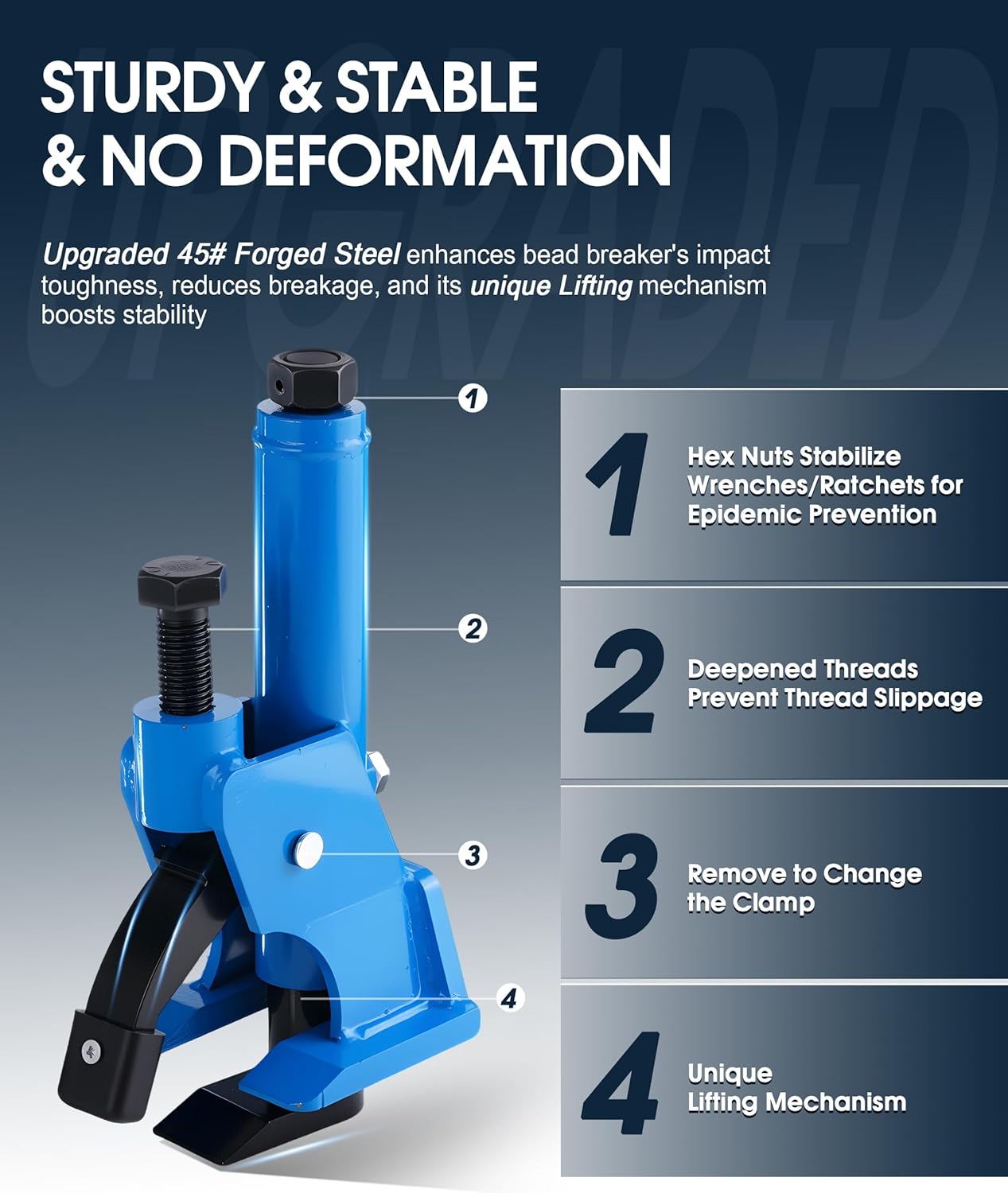 Effort-Saving Manual Tire Bead Breaker, 38"-42" Tires Changer Tool with Rubber Pad, Protect Aluminum Alloy Hubs, Easy-Operated Tire Repair Tool for Car Truck Tractor Mower ATV RV Blue