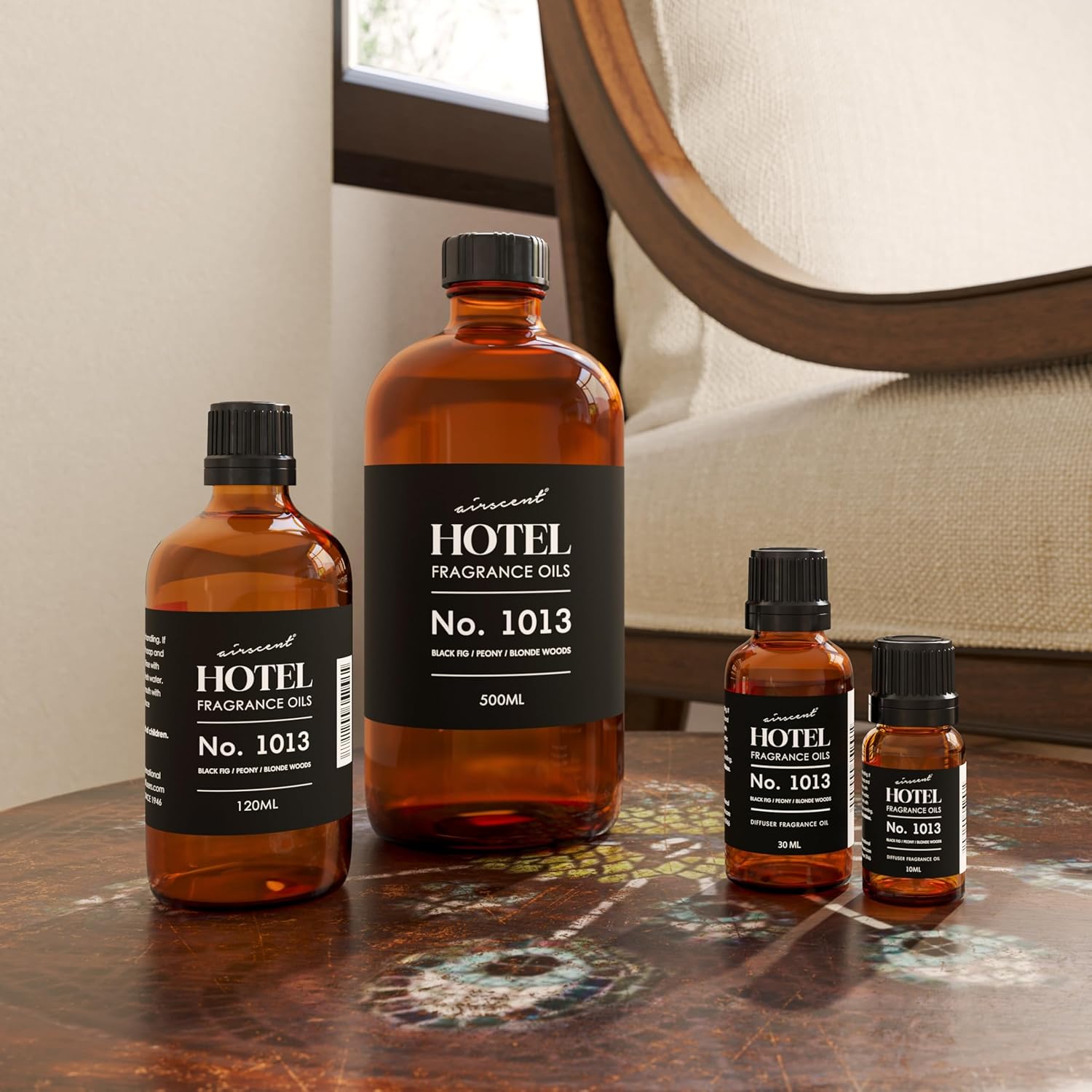 AirScent Hotel Diffuser Oil No. 1013 - Black Fig Peony Blonde Woods - Hotel Scent Dupe - Premium Fragrance Oil for Ultrasonic and Waterless Diffusers and Crafting - 120 mL, 4 fl oz Glass Bottle - Image 6