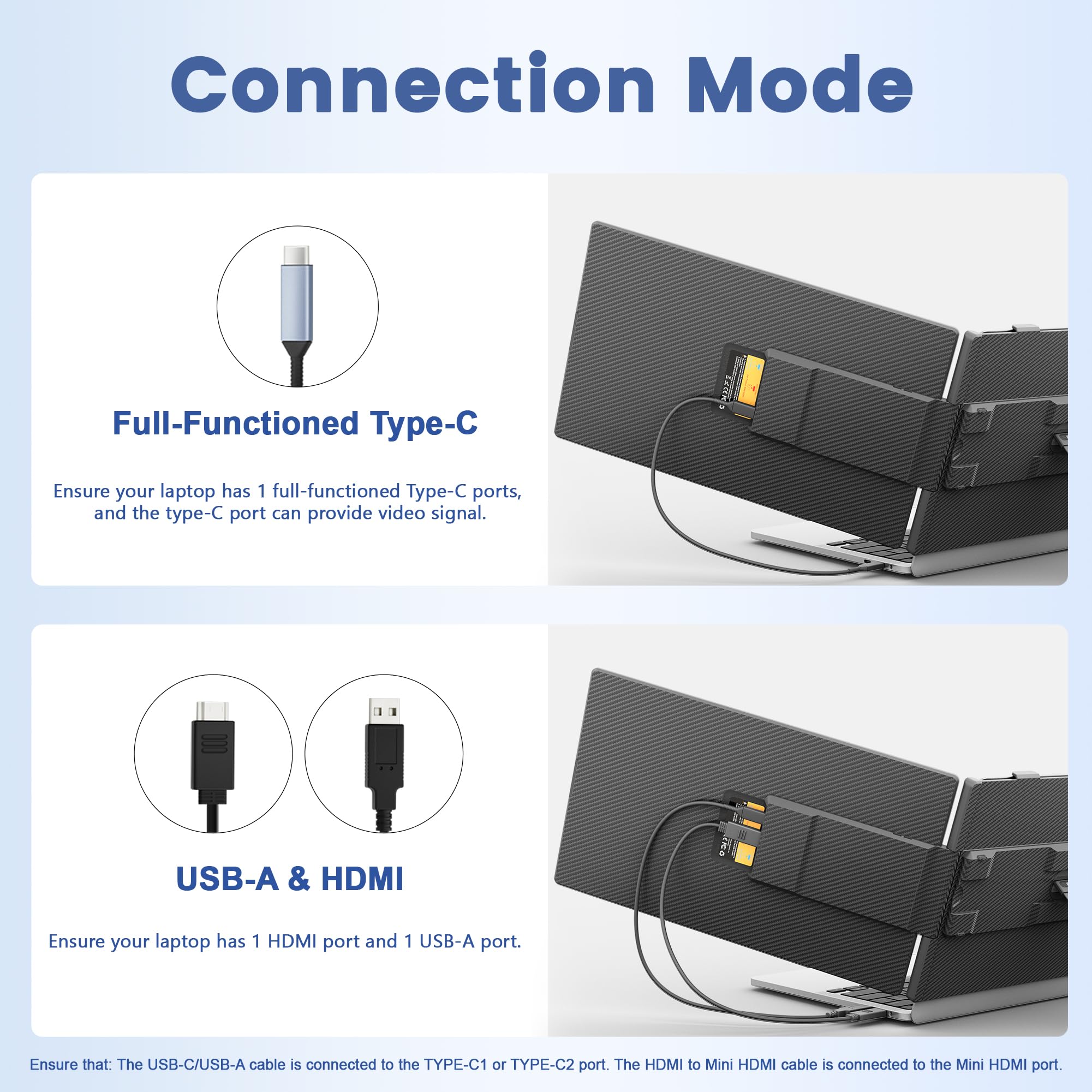 domyfan Przedłużenie ekranu laptopa 14", ultracienki FHD 1080p IPS Dual Portable Laptop Monitor Extender do laptopów 13-17", Plug & Play z HDMI/USB-A/Typ-C, kompatybilny z Windows, Mac, Android