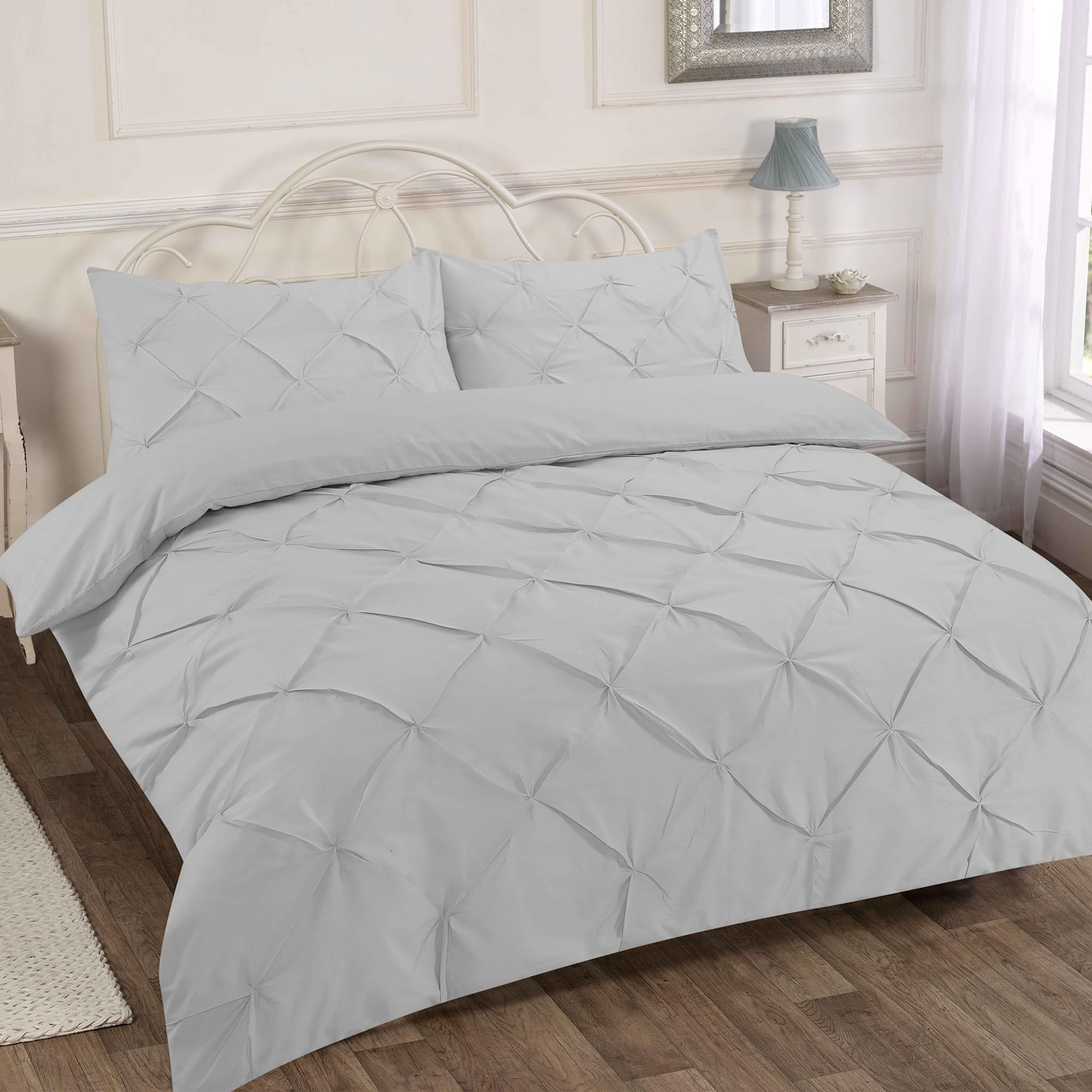 Home Sweet Home UK Pintuck Single Size Duvet Cover Sets Soft PolyCotton Duvet Cover Sets Singlesize With Button Closure Non-Iron Easy Care Bedding With Matching Pillowcase