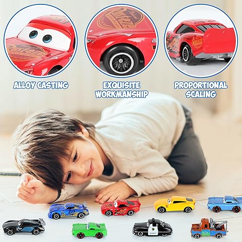 Miniatura 2 de Juguetes de autos de metal de película de coches, 8 piezas de camiones de metal con Lightning King Sheriff Modelo de juguete de cumpleaños para