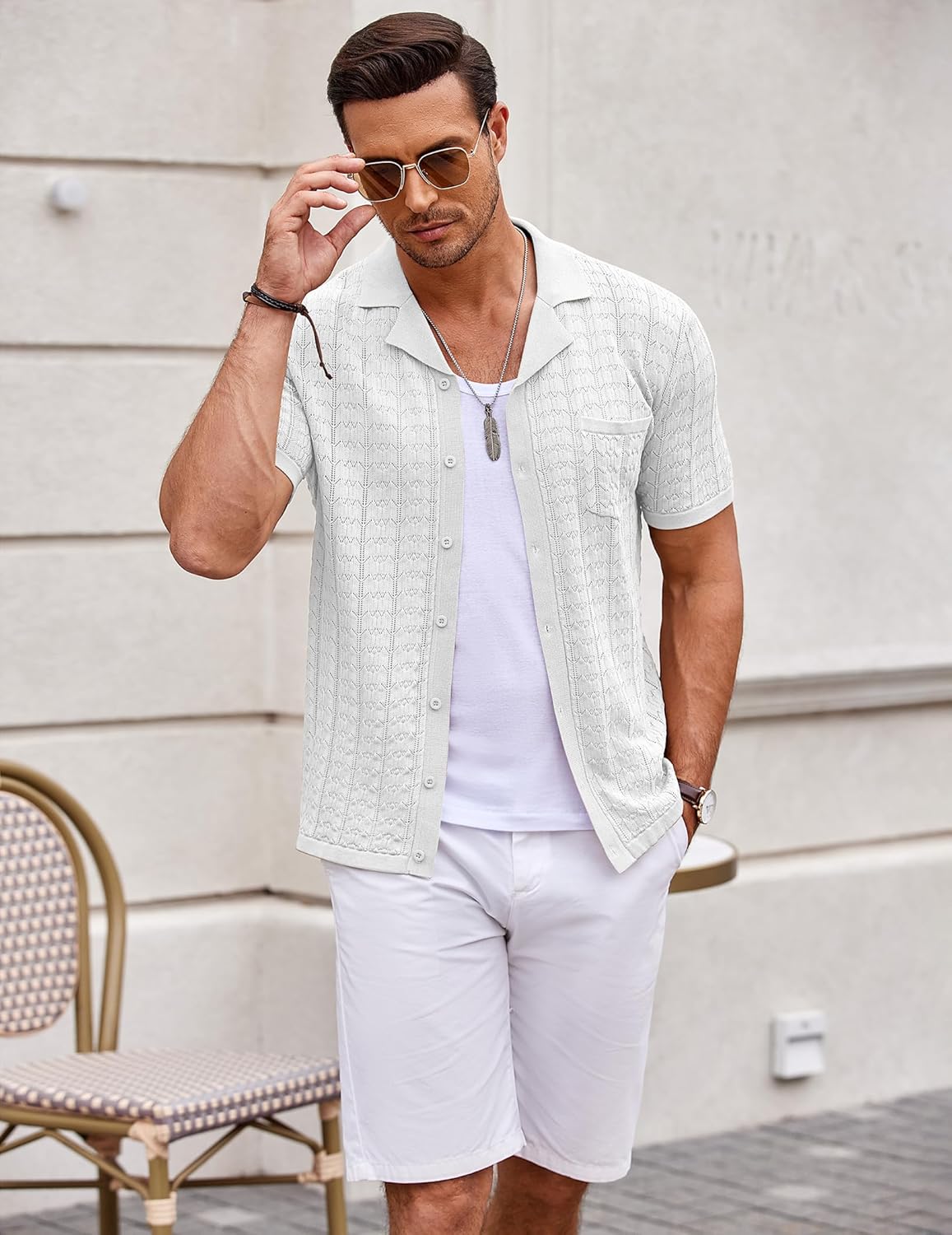 COOFANDY Men's Knit Button Down Shirt Short Sleeve Vintage Polo Shirts Summer Casual Beach Tops - Image 7